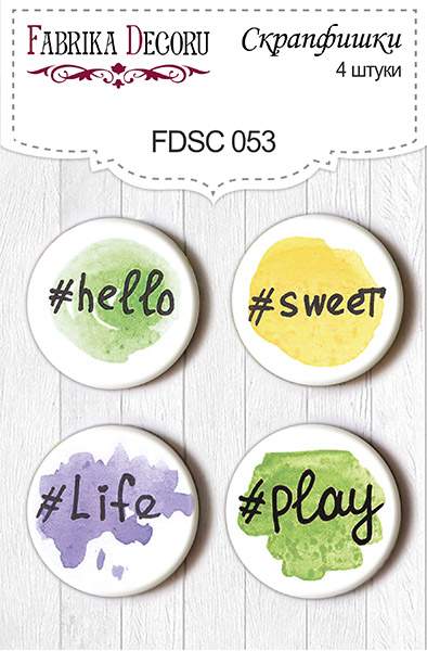 Set mit 4 Flair-Buttons für Scrapbooking #053 - Fabrika Decoru