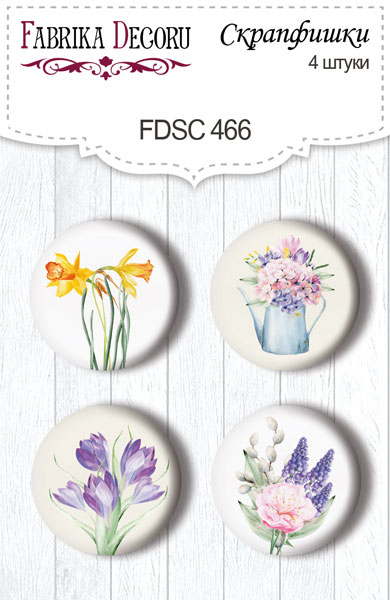 Set mit 4 Flair-Knöpfen für Scrapbooking Tender Spring #466 - Fabrika Decoru