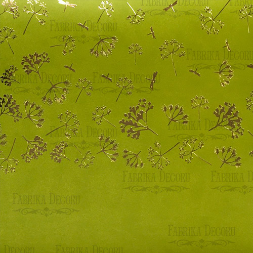 Piece of PU leather for bookbinding with gold pattern Golden Dill Avocado, 50cm x 25cm - foto 1