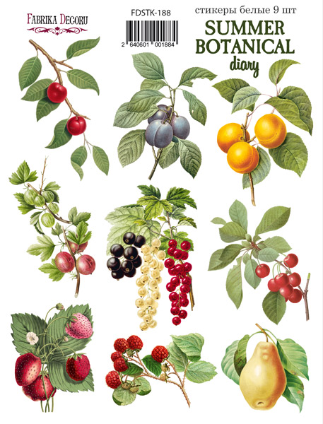 Zestaw naklejek, 9 szt, "Summer botanical diary"  #188 - Fabrika Decoru