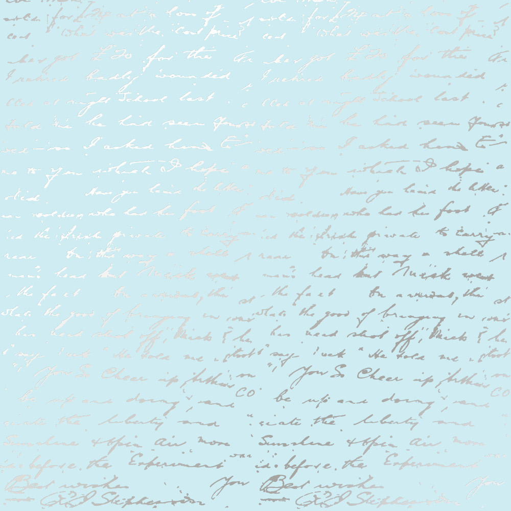 Einseitig bedrucktes Blatt Papier mit Silberfolie, Muster Silberner Text Blau 12"x12" - Fabrika Decoru