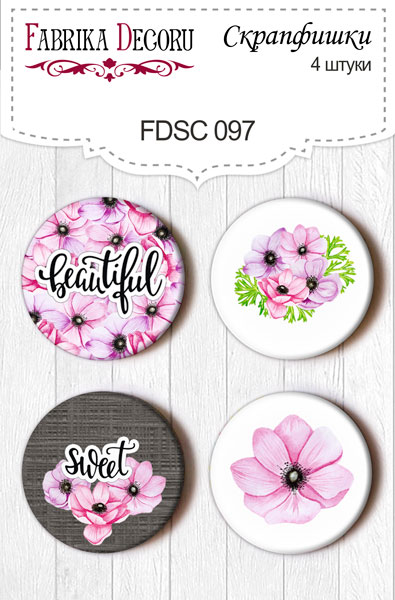 Set mit 4 Flair-Buttons für Scrapbooking #097 - Fabrika Decoru