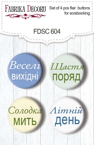 Set mit 4 Flair-Buttons zum Scrapbooking Summer meadow UA #604 - Fabrika Decoru