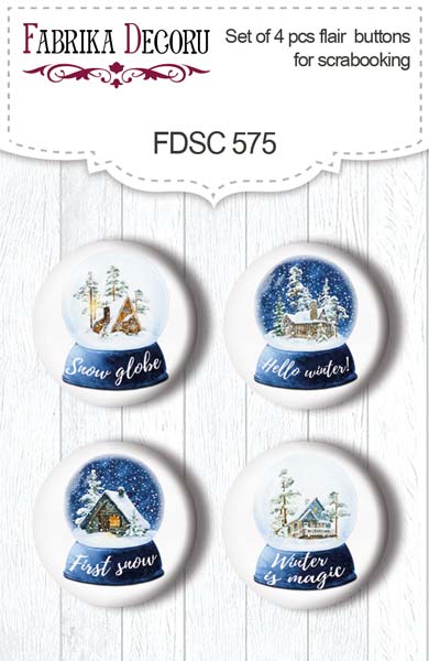 Set mit 4 Flair-Buttons für Scrapbooking Country Winter #575 - Fabrika Decoru