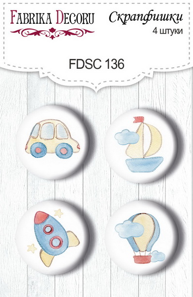 Set mit 4 Flair-Knöpfen zum Scrapbooking "Sweet Baby Boy" #136 - Fabrika Decoru