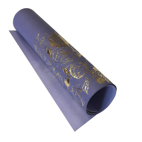 Stück PU-Leder zum Buchbinden mit Goldmuster Golden Peony Passion, Farbe Lavendel, 50 cm x 25 cm - Fabrika Decoru