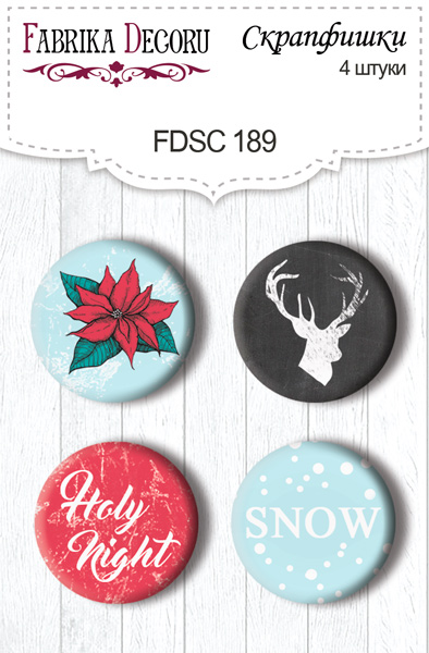 Set mit 4 Stk. Flair-Buttons zum Scrapbooking „Weihnachtsmärchen 2“ EN #189 - Fabrika Decoru