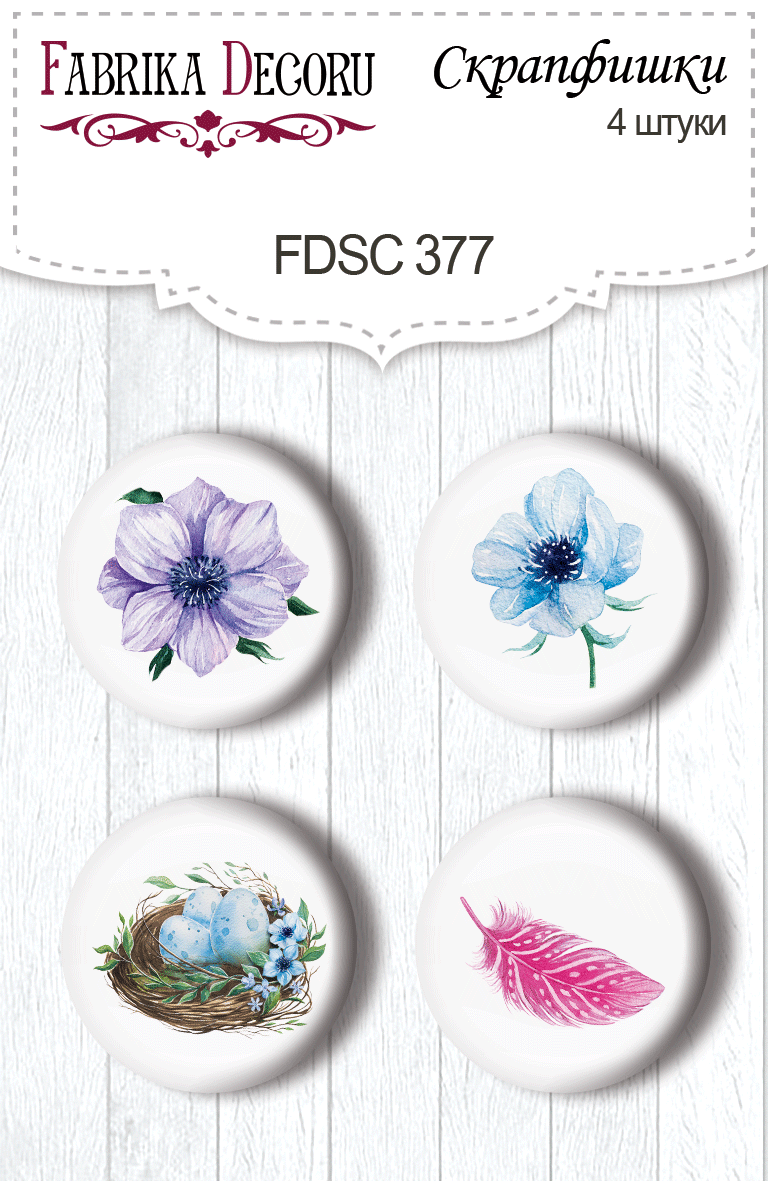 Zestaw 4 ozdobnych buttonów 4szt Colorful spring 1 #377 - Fabrika Decoru