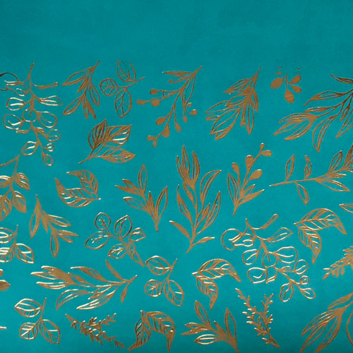 Відріз шкірзаму з тисненням золотою фольгою, дизайн Golden Branches Turquoise, 50см х 25см - фото 1