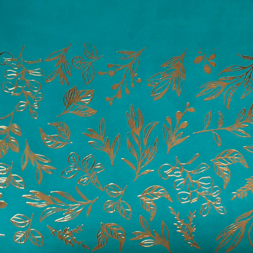 Отрез кожзама с тиснением золотой фольгой, дизайн Golden Branches Turquoise, 50см х 25см - Фото 1