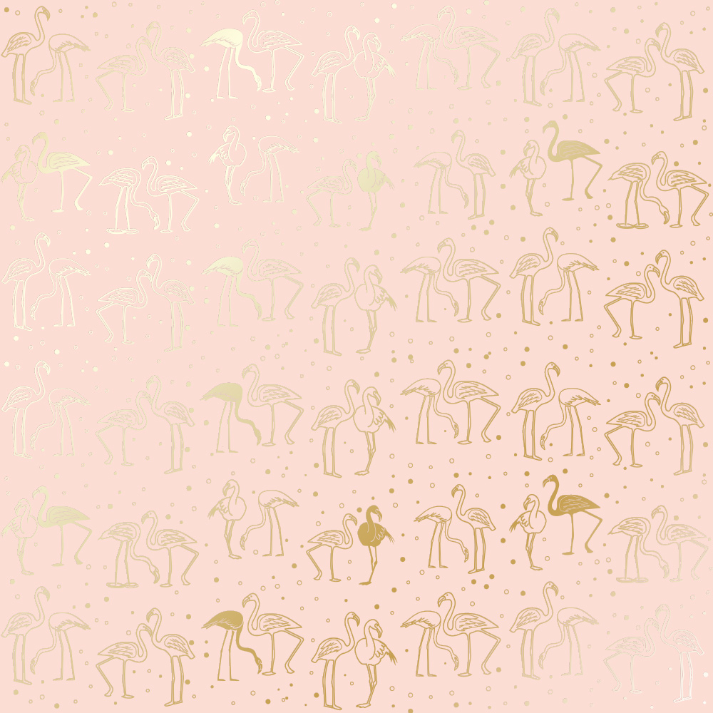 Sheet of single-sided paper with gold foil embossing, pattern Golden Flamingo Peach, 12"x12"