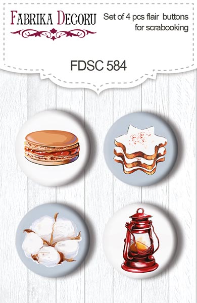 Set mit 4 Flair-Buttons zum Scrapbooking Bright Christmas #584 - Fabrika Decoru