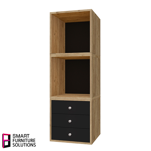 Schrank mit 3 Schubladen, Korpus Eiche Kraft, Fronten Schwarze, 400mm x 400mm x 400mm - foto 4  - Fabrika Decoru