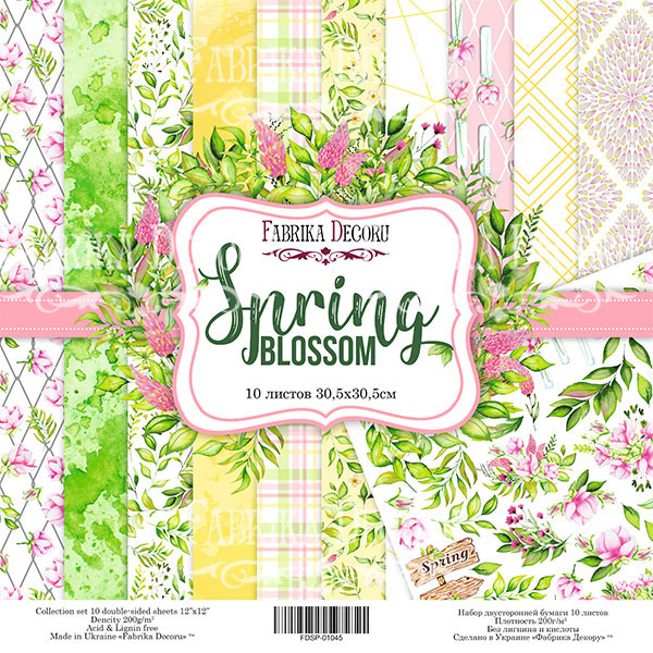 Double-sided scrapbooking paper set Spring blossom 12"x12" 10 sheets