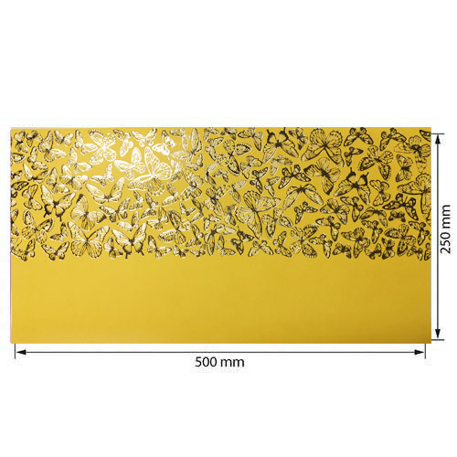 Piece of PU leather with gold stamping, pattern Golden Butterflies Yellow, 50cm x 25cm - foto 0