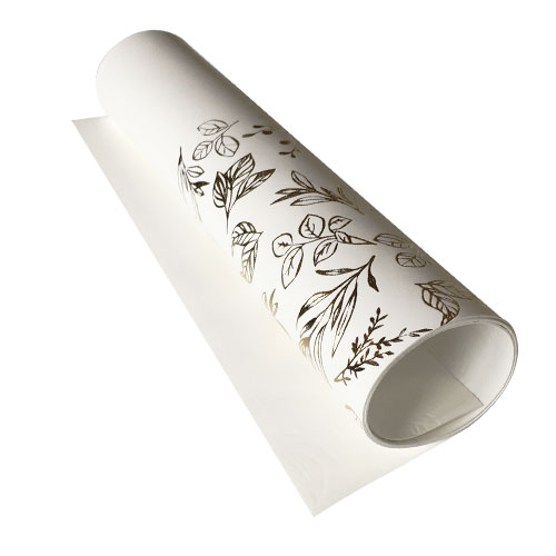 Stück PU-Leder mit Goldprägung, Muster Golden Branches White, 50cm x 25cm - Fabrika Decoru