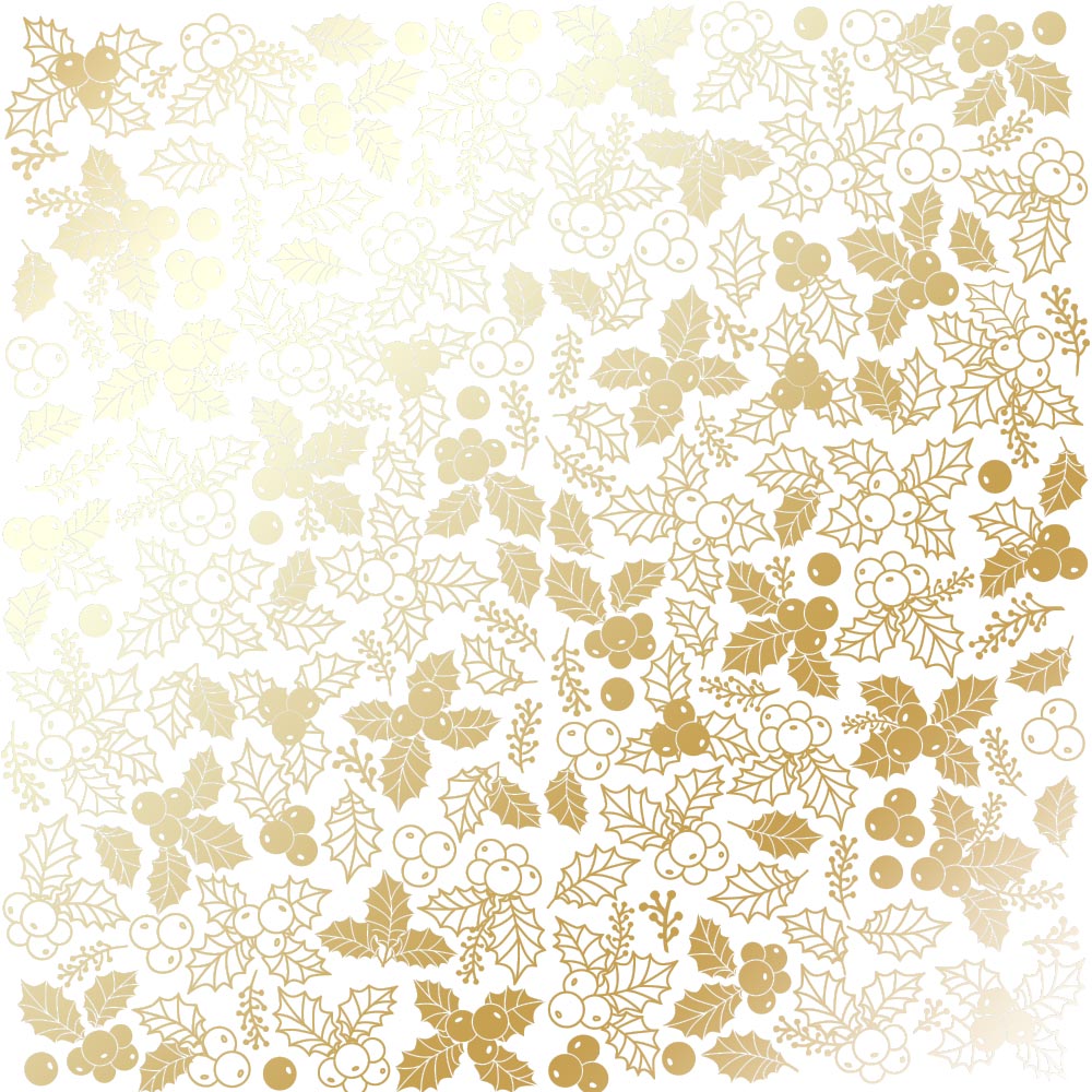 Einseitig bedruckter Papierbogen mit Goldfolienprägung, Muster "Golden Winterberries White" - Fabrika Decoru