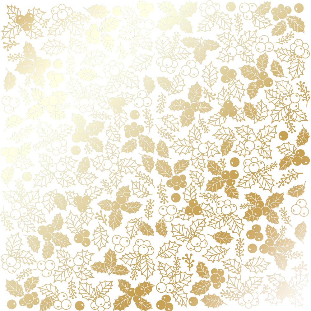 Sheet of single-sided paper with gold foil embossing, pattern "Golden Winterberries White"