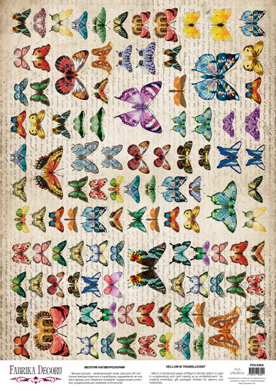 Arkusz kalki z nadrukiem, Deco Vellum, format A3 (11,7" х 16,5"), "Spring Botanical Story Motyle" - Fabrika Decoru
