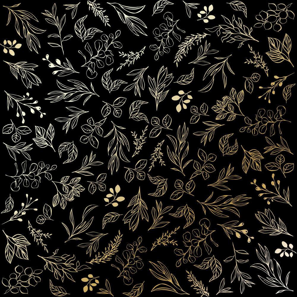 Einseitig bedruckter Papierbogen mit Goldfolienprägung, Muster "Golden Branches Black" - Fabrika Decoru