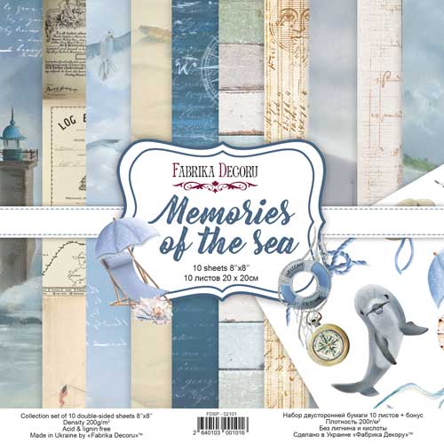 Double-sided scrapbooking paper set Memories of the sea 8"x8", 10 sheets