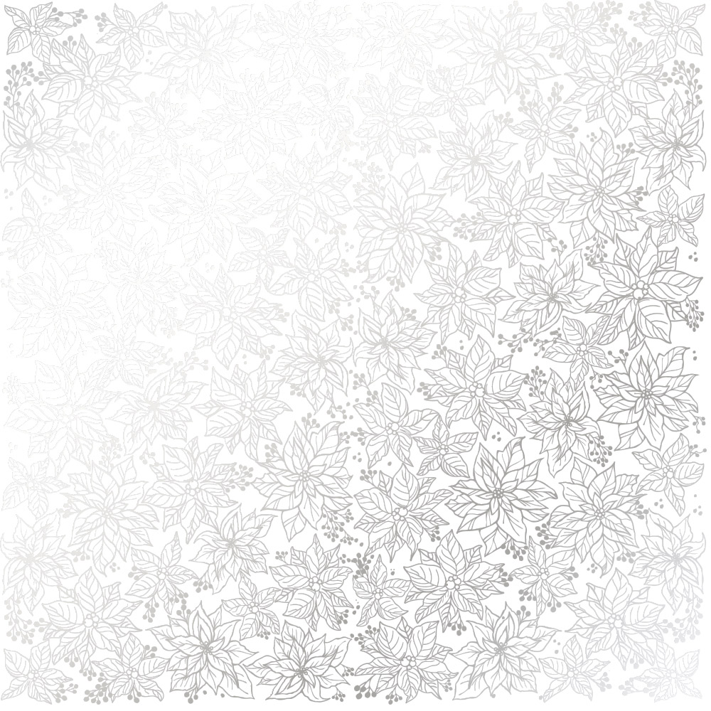 лист односторонней бумаги с серебряным тиснением, дизайн silver poinsettia white, 30,5см х 30,5см