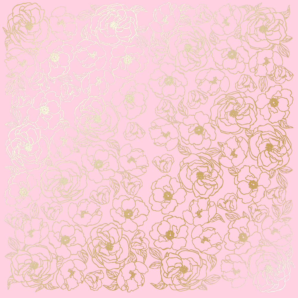 лист односторонней бумаги с фольгированием, дизайн golden pion pink, 30,5см х 30,5см
