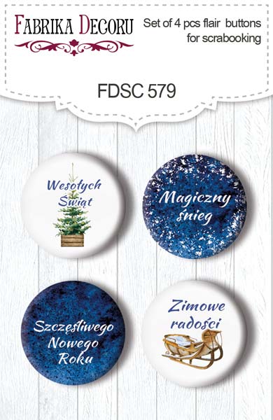 Zestaw 4 ozdobnych buttonów Country winter PL #579 - Fabrika Decoru