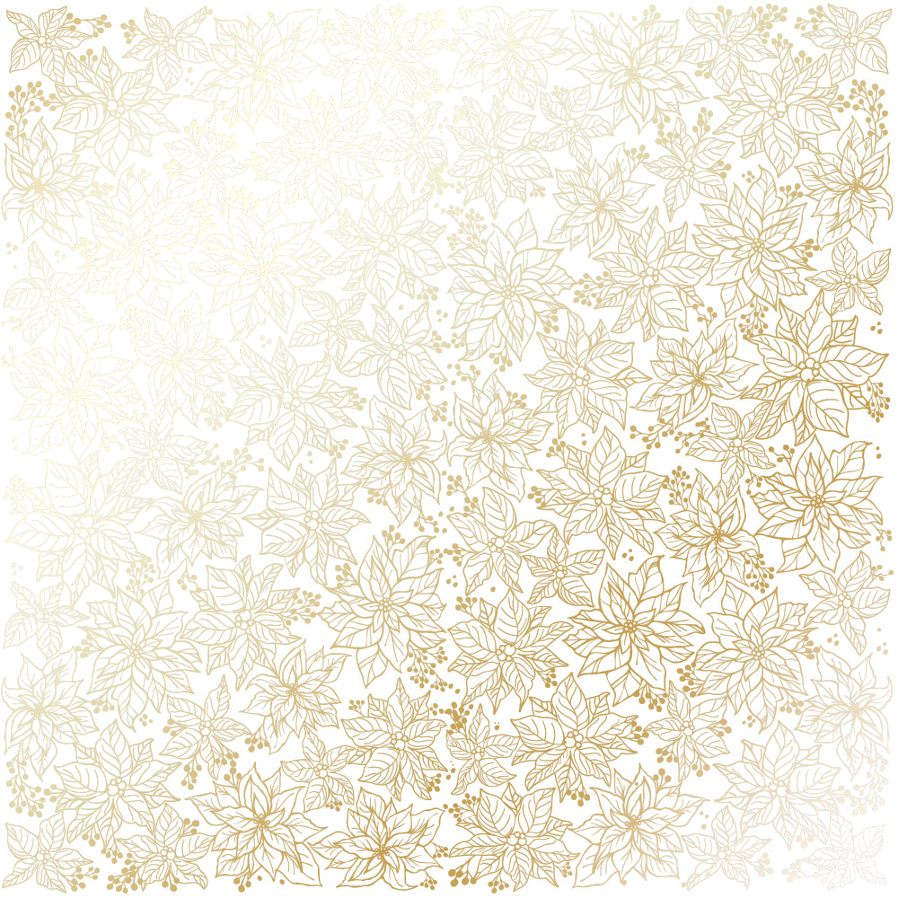 Blatt aus einseitigem Papier mit Goldfolienprägung, Muster Golden Poinsettia White, 12"x12" - Fabrika Decoru