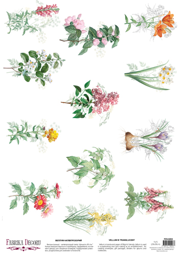 Arkusz kalki z nadrukiem, Deco Vellum, format A3 (11,7" х 16,5"), "Wildflowers 2" - Fabrika Decoru
