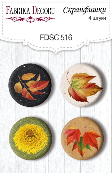 Set mit 4 Flair-Knöpfen zum Scrapbooking Herbstliches botanisches Tagebuch #516 - Fabrika Decoru