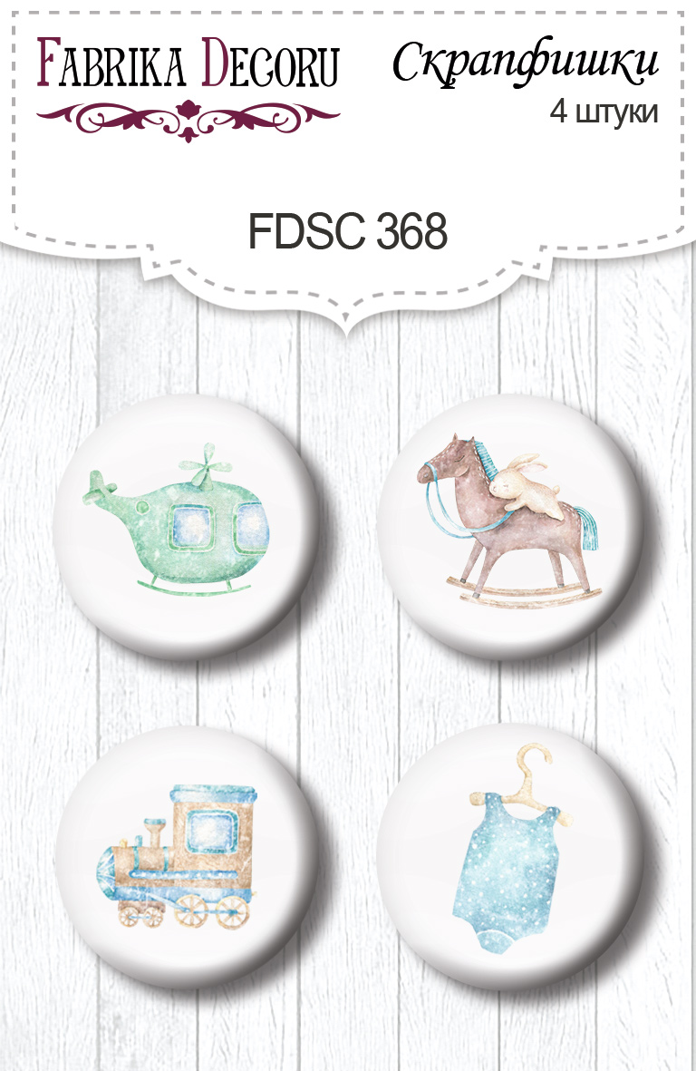 Set mit 4 Flair-Knöpfen zum Scrapbooking Dreamy Baby Boy 1 #368 - Fabrika Decoru