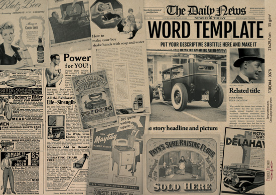 декупажная карта на крафт бумаге 29,7x21см, "vintage newspaper", #0078 фабрика декору