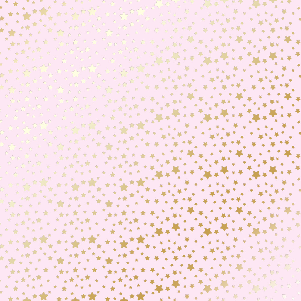 лист односторонней бумаги с фольгированием, дизайн golden stars light pink, 30,5см х 30,5см