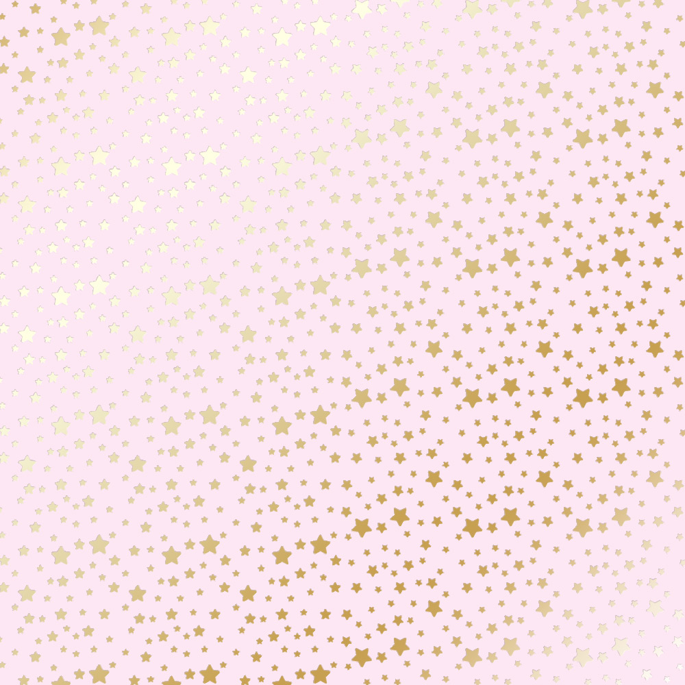 Sheet of single-sided paper with gold foil embossing, pattern "Goden stars Light pink, 12"x12"