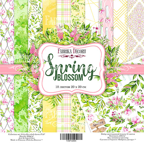 Doppelseitiges Scrapbooking-Papier-Set Frühlingsblüte, 20 cm x 20 cm, 10 Blätter - Fabrika Decoru