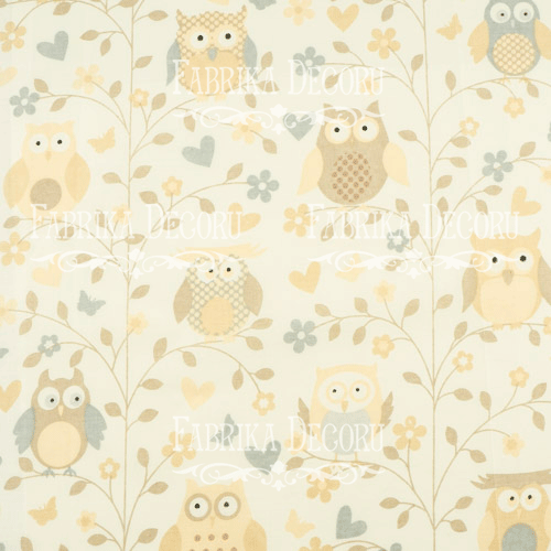 Fabric cut piece 35X75 Cream owls - foto 0