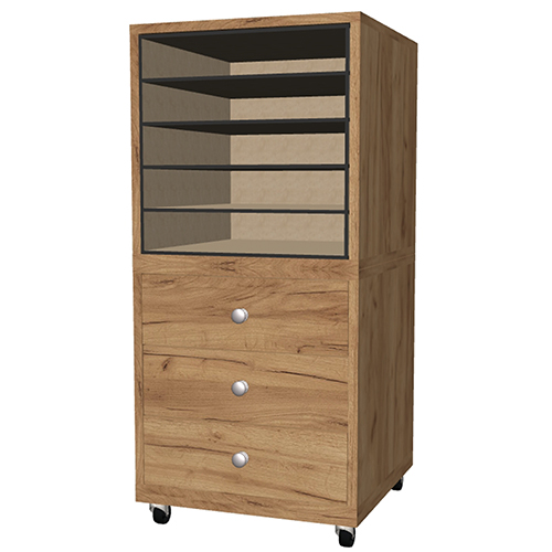 Schrank mit 3 Schubladen, Korpus Eiche Kraft, Fronten Schwarze, 400mm x 400mm x 400mm - foto 7  - Fabrika Decoru