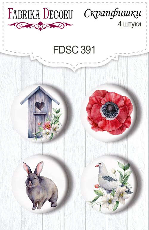 4er-Set Flair-Buttons zum Scrapbooking Sommerstimmung #391 - Fabrika Decoru