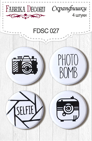 Set mit 4 Flair-Buttons für Scrapbooking #027 - Fabrika Decoru