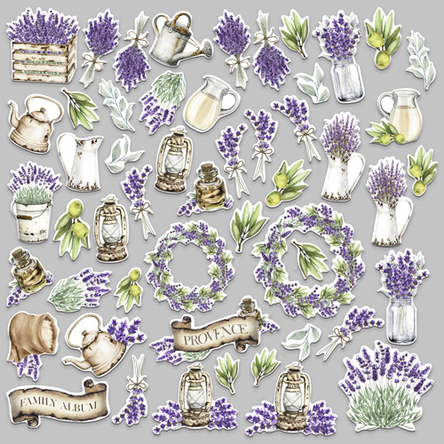 Zestaw wycinanek, kolekcja "Lavender provence", 54szt - foto 1  - Fabrika Decoru