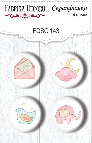 Zestaw 4 ozdobnych buttonów "Sweet baby girl" #143 - Fabrika Decoru