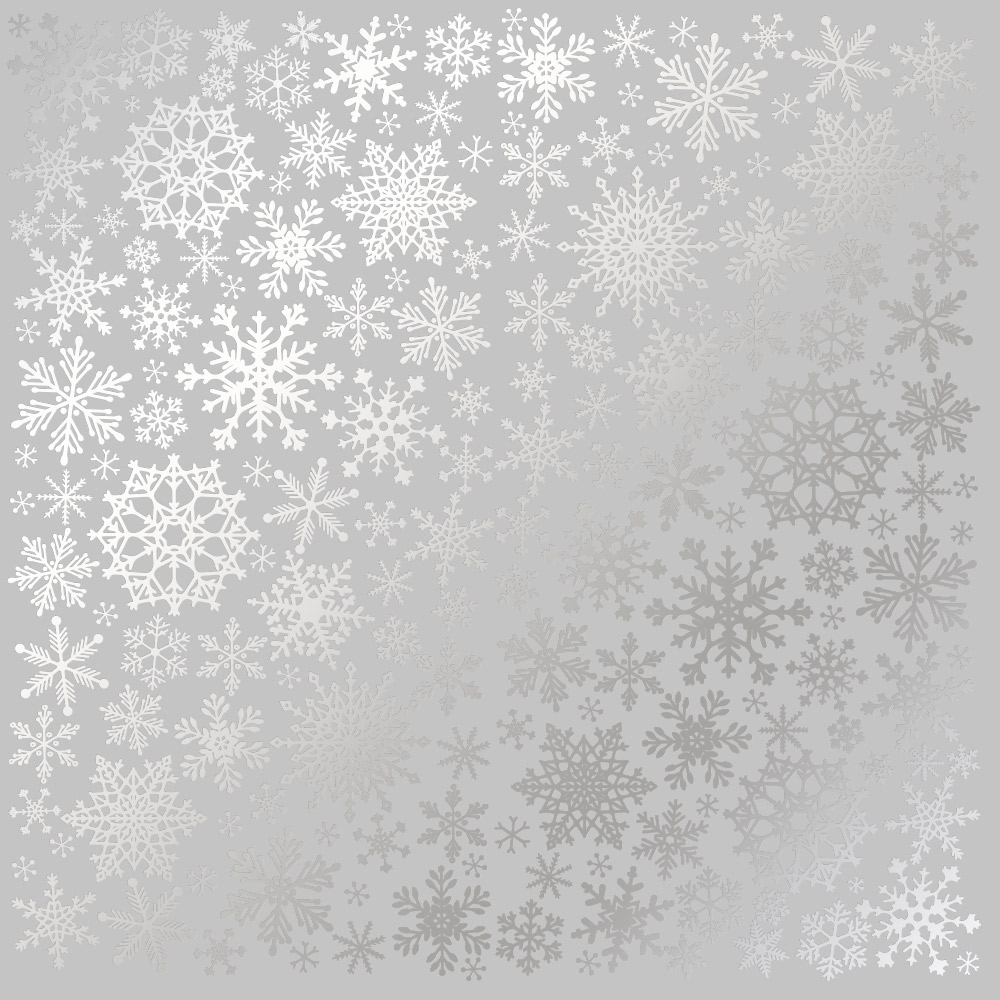 Einseitig bedrucktes Blatt Papier mit Silberfolie, Muster Silberne Schneeflocken, Grau, 30,5 x 30,5 cm - Fabrika Decoru