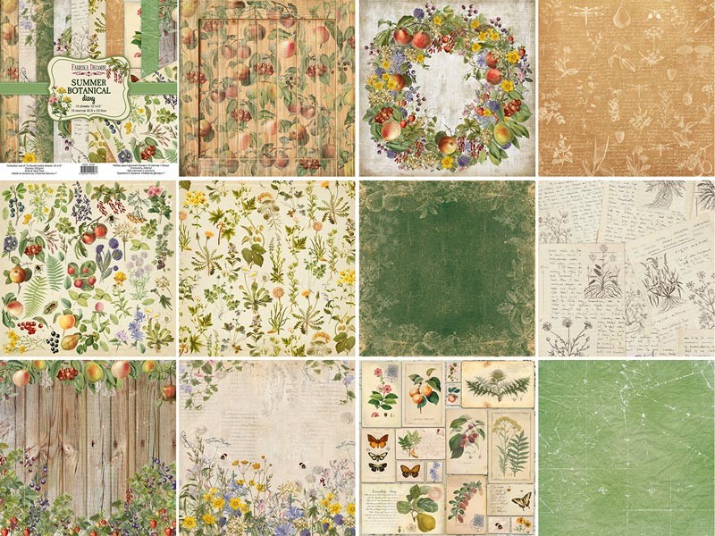 Doppelseitiges Scrapbooking-Papier-Set Summer Botanical Diary, 20 cm x 20 cm, 10 Blätter - foto 0  - Fabrika Decoru