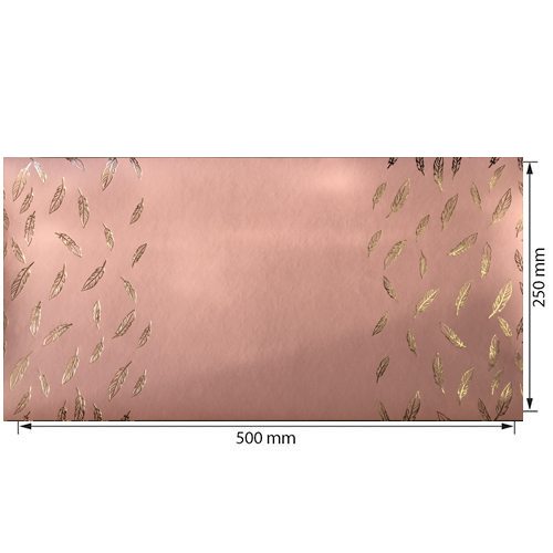 Piece of PU leather for bookbinding with gold pattern Golden Feather Pink, 50cm x 25cm - foto 0