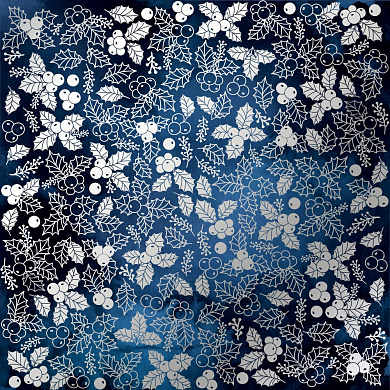 лист односторонней бумаги с серебряным тиснением, дизайн silver winterberries dark blue, 30,5см х 30,5см