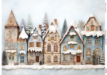 Decoupage Card Snow-covered houses, #0934, 29.7x42cm