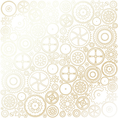 лист односторонней бумаги с фольгированием, дизайн golden gears white, 30,5см х 30,5 см