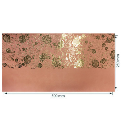 отрез кожзама с тиснением золотой фольгой, дизайн golden peony passion, color peach, 50см х 25см - 2