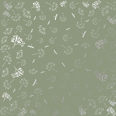 лист односторонней бумаги с серебряным тиснением, дизайн silver dill olive, 30,5см х 30,5см